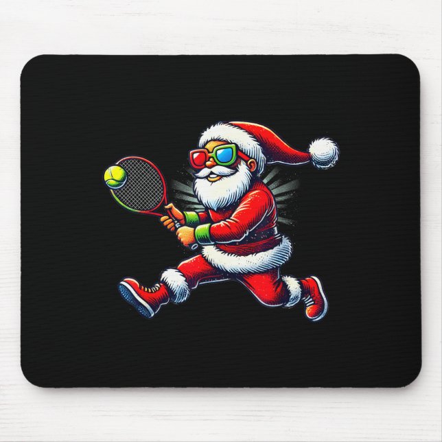 Santa Claus Playing Tennis Game Tennis Racket Chri Mouse Pad (Front)