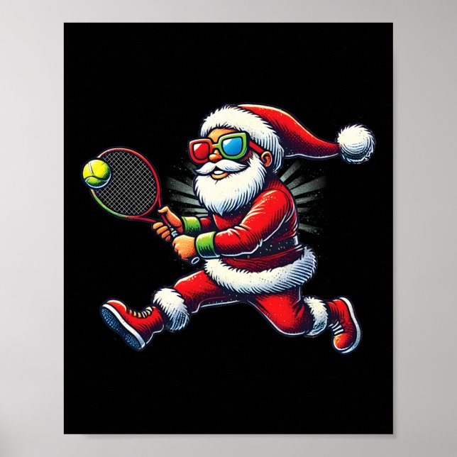 Santa Claus Playing Tennis Game Tennis Racket Chri Poster (Front)