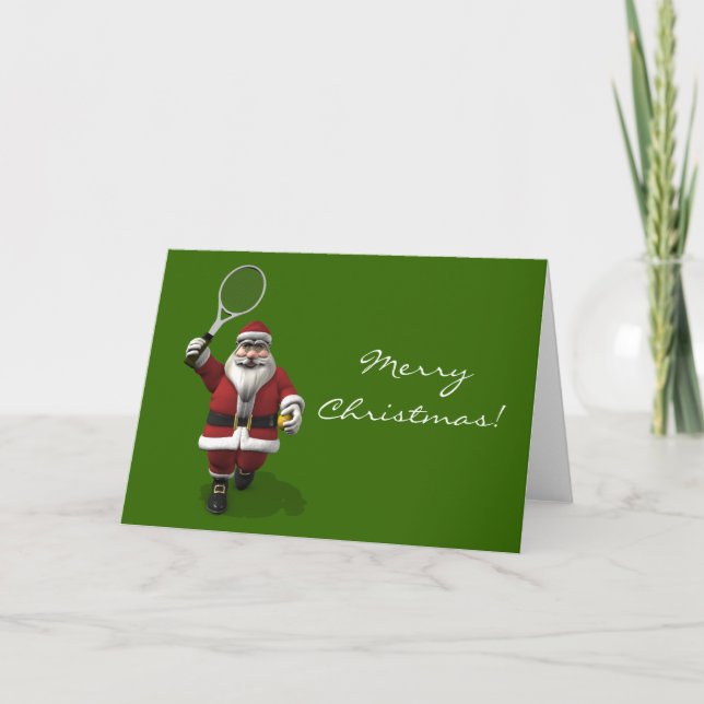 Santa Claus Playing Tennis Holiday Card (Front)
