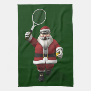 Santa Claus Playing Tennis Tea Towel