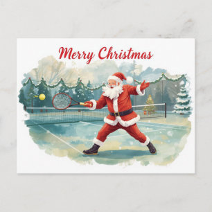 Santa Claus Playing Tennis Winter Holiday Postcard