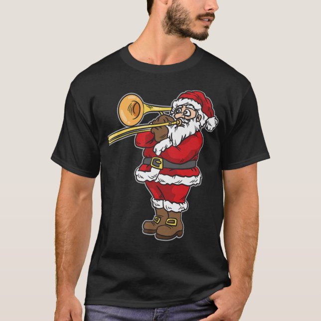 Santa Claus playing Trombone for Christmas T-Shirt (Front)