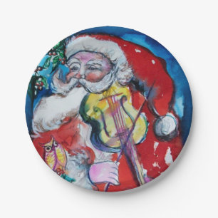 SANTA CLAUS PLAYING VIOLIN Christmas Party Paper Plate