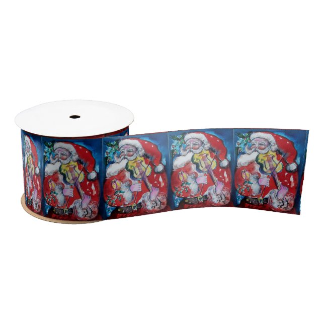 SANTA CLAUS PLAYING VIOLIN Christmas Party Satin Ribbon (Spool)