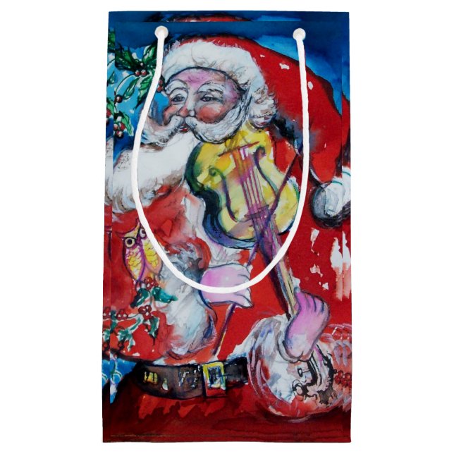 SANTA CLAUS PLAYING VIOLIN Christmas Party Small Gift Bag (Front)