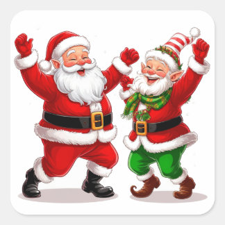 Santa Claus Playing With Christmas Elf Square Sticker