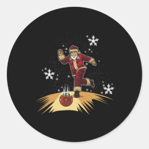 Santa Claus Plays Bowling - Xmas Gift For Your Bow Classic Round Sticker