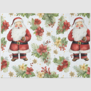 Santa Claus Poinsettas Flowers Christmas Tissue Paper