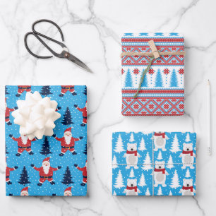 Santa Claus Polar Bears Wrapping Paper Set of 3