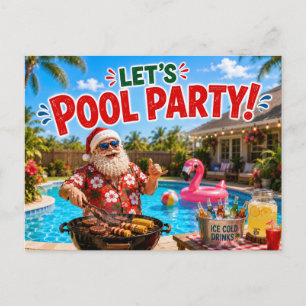 Santa Claus Pool Christmas Party Invitation  Postcard