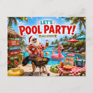 Santa Claus Pool Christmas Party Invitation  Postcard