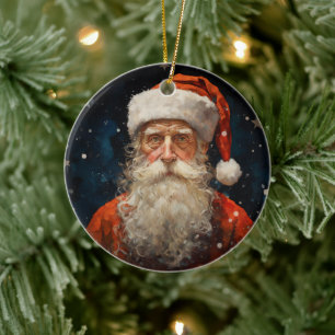 Santa Claus Portrait Van Gogh Style Ceramic Ornament