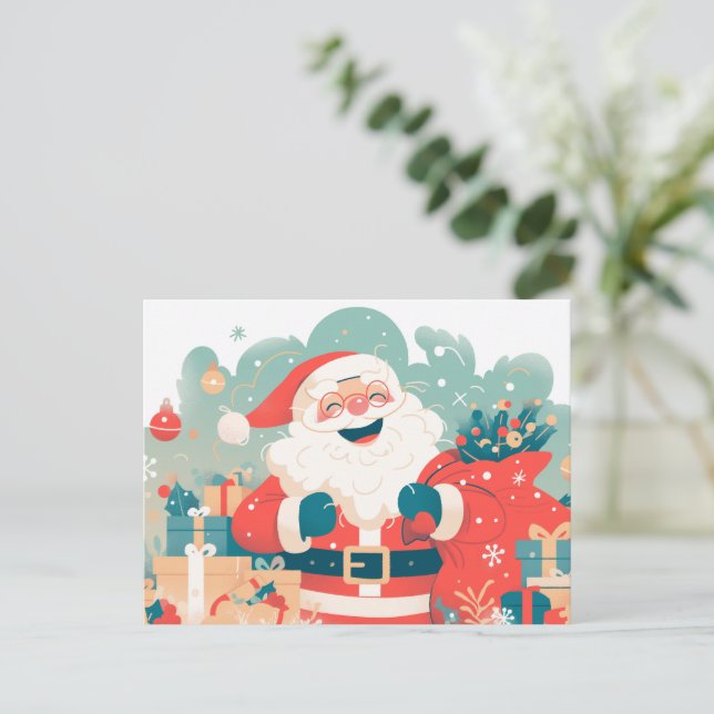Santa Claus Preparing Christmas Gifts Holiday Postcard (Standing Front)