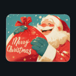 Santa Claus Preparing Christmas Gifts Magnet<br><div class="desc">Santa Claus joyfully getting ready to deliver Christmas presents. Festive and warm holiday scene in classic Christmas colors.</div>