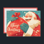 Santa Claus Preparing Christmas Gifts Postcard<br><div class="desc">Santa Claus joyfully getting ready to deliver Christmas presents. Festive and warm holiday scene in classic Christmas colors.</div>