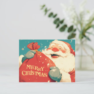 Santa Claus Preparing Christmas Gifts - Retro Art Holiday Postcard