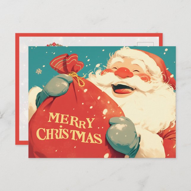 Santa Claus Preparing Christmas Gifts - Retro Art Postcard (Front/Back)