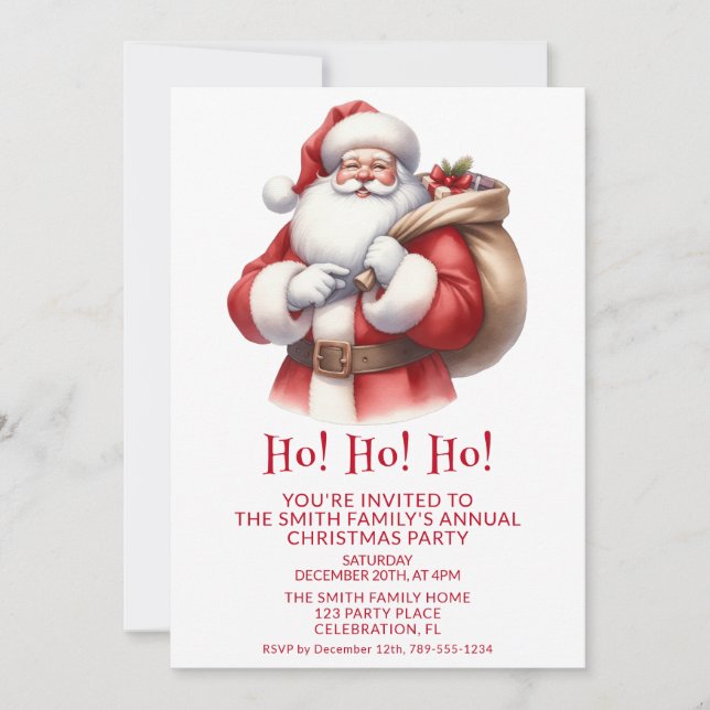 Santa Claus Presents Red Party Invitation (Front)