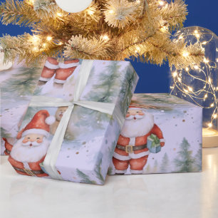 Santa Claus Puppy Snow Modern Christmas Wrapping Paper