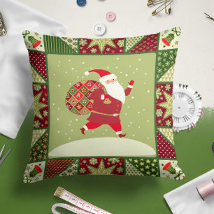 Santa Claus Quilt Christmas Throw Pillow