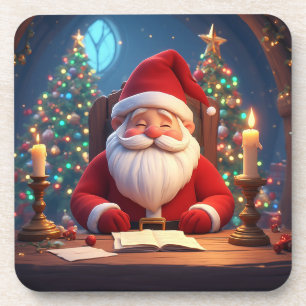 Santa Claus Reading a Book by Candlelight Coaster