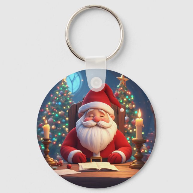 Santa Claus Reading a Book by Candlelight Key Ring (Front)
