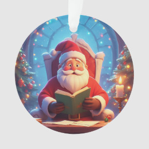 Santa Claus Reading a Book by Candlelight Ornament
