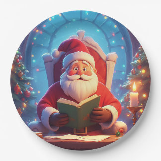 Santa Claus Reading a Book by Candlelight Paper Plate