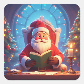Santa Claus Reading a Book by Candlelight Square Sticker