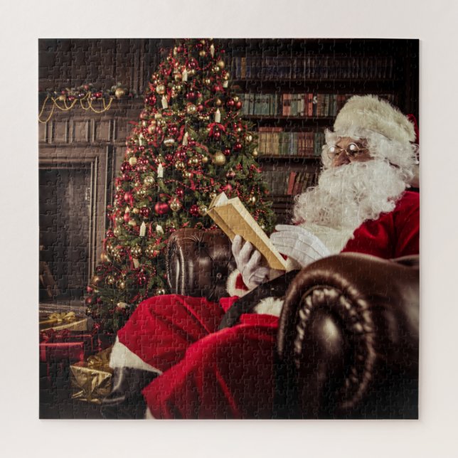 Santa Claus Reading In Library Christmas Holidays Jigsaw Puzzle (Vertical)