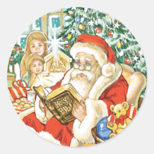 Santa Claus Reading the Bible on Christmas Eve Classic Round Sticker