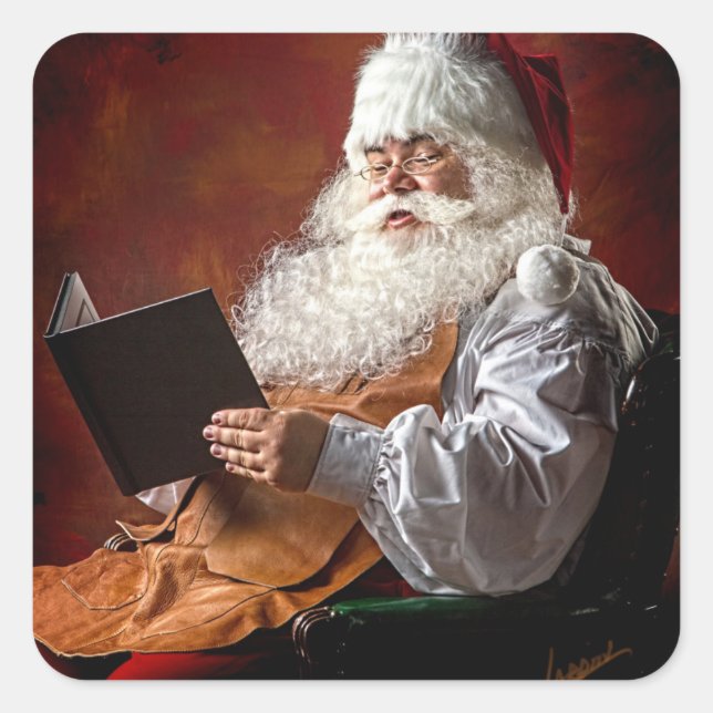 Santa Claus reads book Square Sticker (Front)
