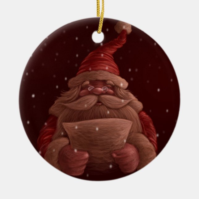 Santa Claus reads Ceramic Ornament (Front)