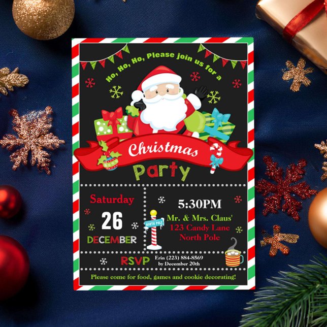 Santa Claus Red and Green Christmas Party Invitation (Creator Uploaded)