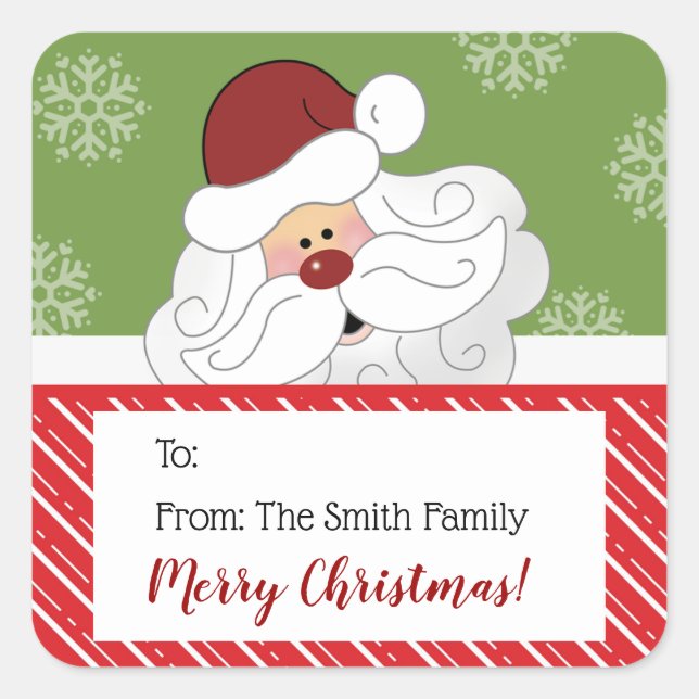 Santa Claus Red and Green Holiday Christmas Tag (Front)