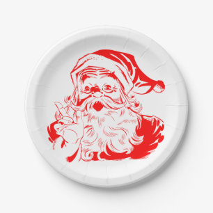 Santa Claus Red and White Christmas Paper Plate