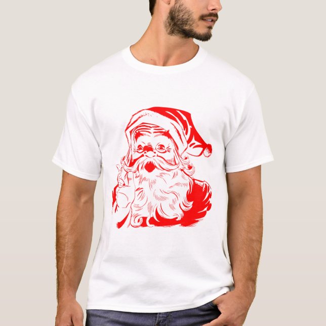 Santa Claus Red and White Christmas T-Shirt (Front)
