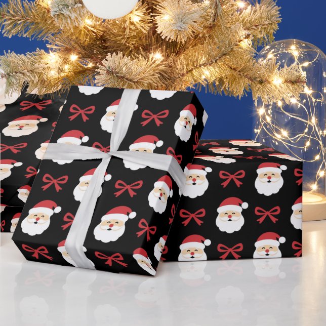 Santa Claus & Red Bow Festive Unique Wrapping Paper (Holidays)