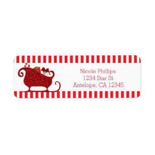 Santa Claus Red Glitter Sleigh Address Labels