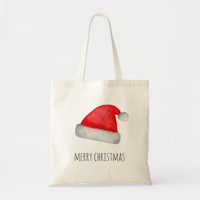 Santa Claus. Red hat. Merry Christmas. Holiday Tote Bag (Front)