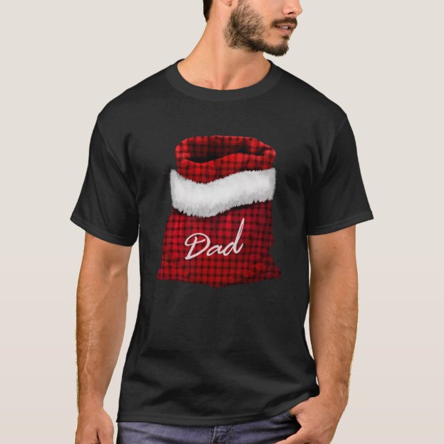 Santa Claus' Red Sack Dad Buffalo Plaid T-Shirt (Front)