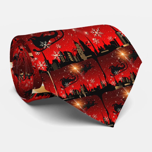 Santa Claus Reindeer and Sleigh Flying Tie (Rolled)
