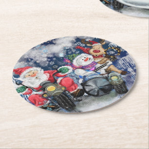 Santa Claus Reindeer and Snowman Paper Coaster