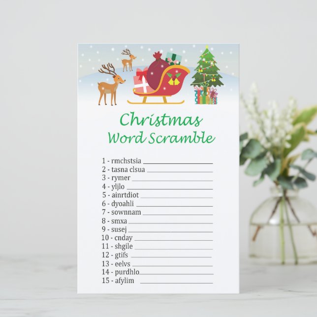 Santa claus reindeer christmas word scramble game (Standing Front)