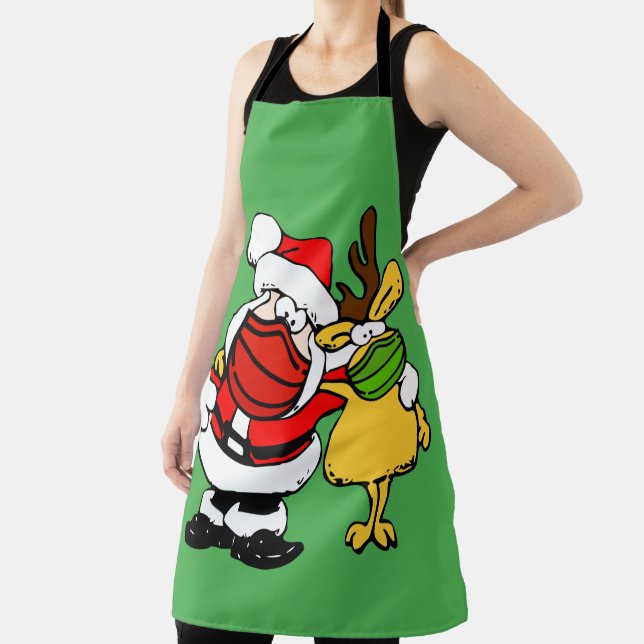 Santa Claus & Reindeer Face Mask Pals Xmas, ZSD Apron (Insitu)