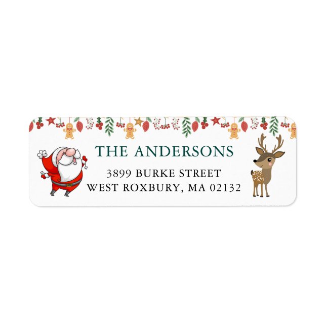 Santa Claus Reindeer Holiday Return Address Label (Front)