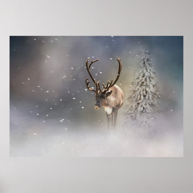 Santa Claus Reindeer in the snow Poster (Front)