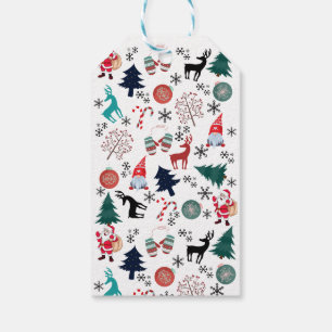Santa Claus Reindeer Pine Trees Mittens Gift Tags
