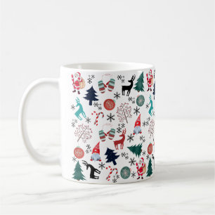 Santa Claus Reindeer Pine Trees Mittens Pattern Coffee Mug