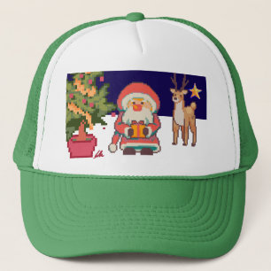 Santa Claus, Reindeer Pixel Art Trucker Hat